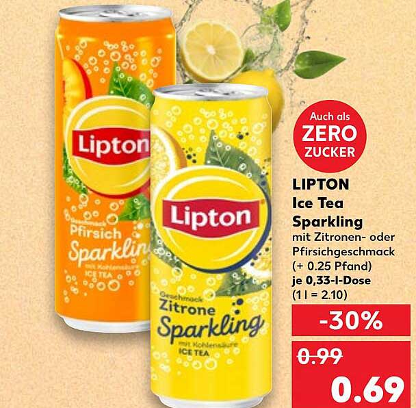 LIPTON Ice Tea Sparkling mit Zitronen- oder Pfirsichgeschmack (+ 0.25 Pfand) je 0,33-l-Dose