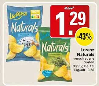 Lorenz Naturals verschiedene Sorten 80/95g Beutel 1kg=ab 13.58
