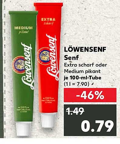 LÖWENSENF Senf Extra scharf oder Medium pikant je 100-ml-Tube (1 l = 7.90)
