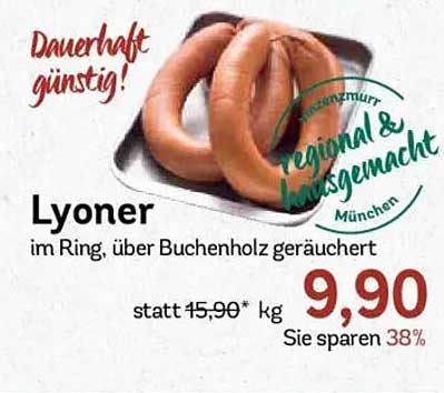 Lyoner im Ring, über Buchenholz geräuchert