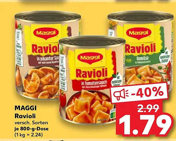 MAGGI Ravioli versch. Sorten je 800-g-Dose (1 kg = 2.24)
