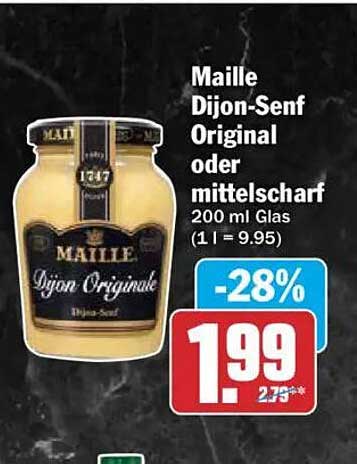 Maille Dijon-Senf Original oder mittelscharf 200 ml Glas