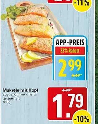 Makrele mit Kopf ausgenommen, heiß geräuchert 100g