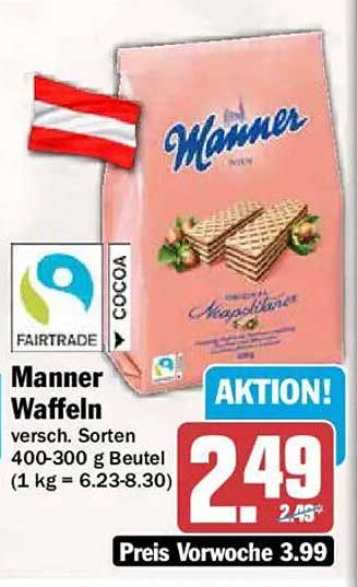 Manner Waffeln versch. Sorten 400-300 g Beutel (1 kg = 6.23-8.30)