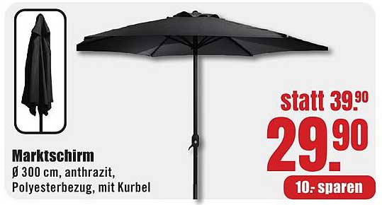 Marktschirm Ø 300 cm, anthrazit, Polyesterbezug, mit Kurbel