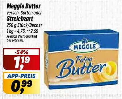 Meggle Butter versch. Sorten oder Streichzart 250 g Stück/Becher