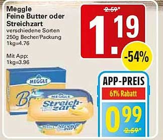 Meggle Feine Butter oder Streichzart verschiedene Sorten 250g Becher/Packung 1kg=4.76