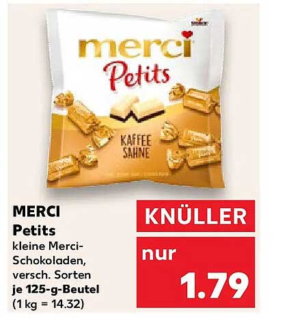 MERCI Petits kleine Merci-Schokoladen versch. Sorten je 125-g-Beutel (1 kg = 14.32)
