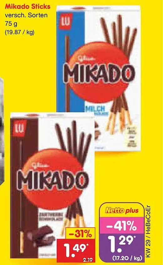 Mikado Sticks versch. Sorten 75 g (19.87 / kg)