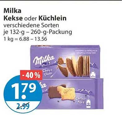 Milka Kekse oder Küchlein verschiedene Sorten je 132-g - 260-g-Packung 1 kg = 6.88 - 13.56
