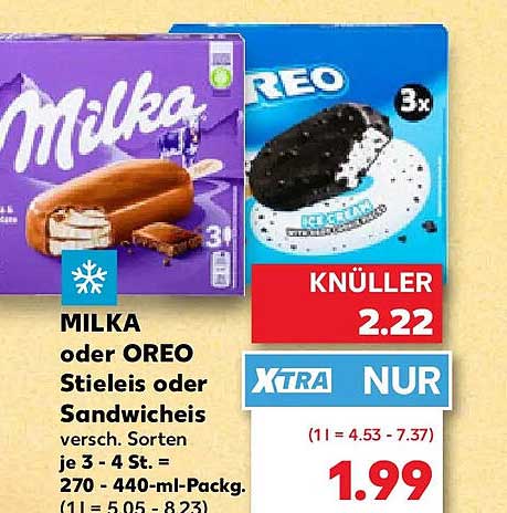 MILKA oder OREO Stieleis oder Sandwiches