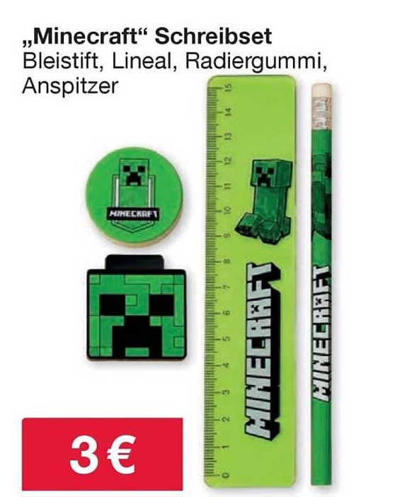 „Minecraft“ Schreibset Bleistift, Lineal, Radiergummi, Anspitzer