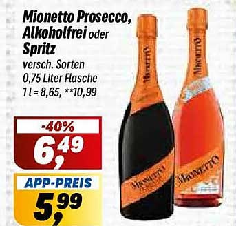 Mionetto Prosecco, Alkoholfrei oder Spritz