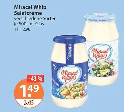 Miracel Whip Salatcreme verschiedene Sorten je 500-ml-Glas 1 l = 2.98