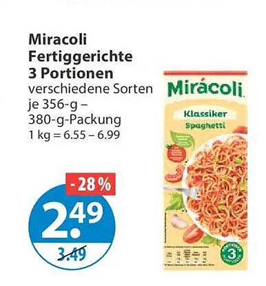 Miracoli Fertiggerichte 3 Portionen verschiedene Sorten je 356-g-380-g-Packung 1 kg = 6.55 - 6.99