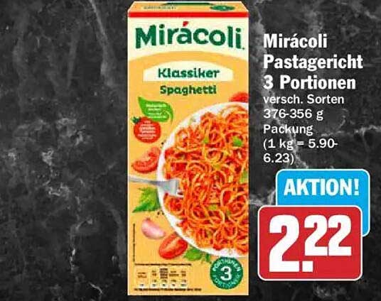 Mirácoli Pastagericht 3 Portionen versch. Sorten 376-356 g Packung (1 kg = 5.90-6.23)