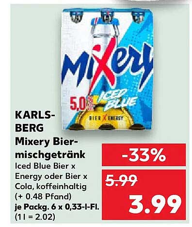 Mixery Biermischgetränk Iced Blue Bier x Energy oder Bier x Cola, koffeinhaltig (+ 0.48 Pfand) je Packg. 6 x 0,33-l-Fl. (1 l = 2.02)