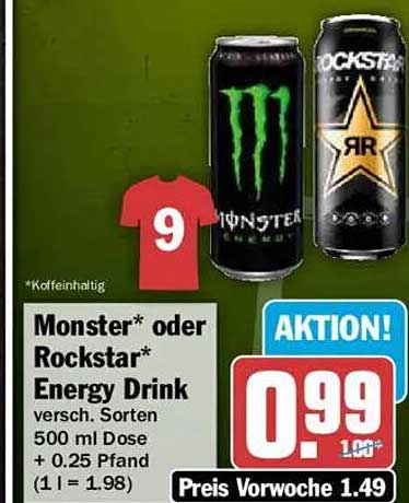 Monster* oder Rockstar* Energy Drink versch. Sorten 500 ml Dose + 0.25 Pfand (1 l = 1.98)