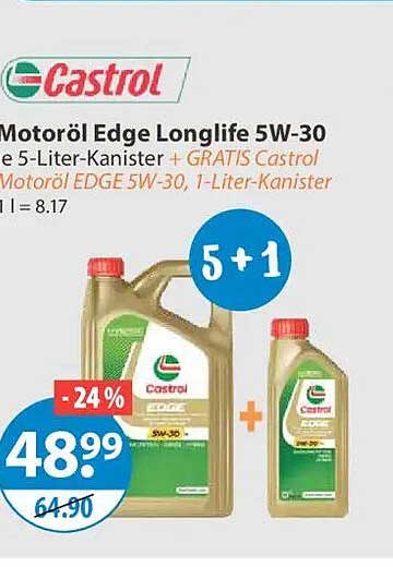 Motoröl Edge Longlife 5W-30 5-Liter-Kanister + GRATIS Castrol Motoröl EDGE 5W-30, 1-Liter-Kanister