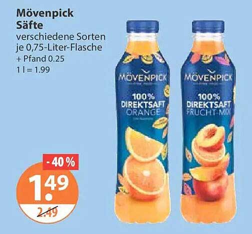 Mövenpick Säfte verschiedene Sorten je 0,75-Liter-Flasche + Pfand 0,25 1 l = 1.99