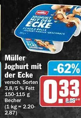 Müller Joghurt mit der Ecke versch. Sorten 3,8/5 % Fett 150-115 g Becher