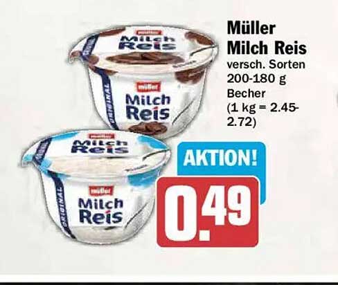 Müller Milch Reis versch. Sorten 200-180 g Becher (1 kg = 2.45-2.72)