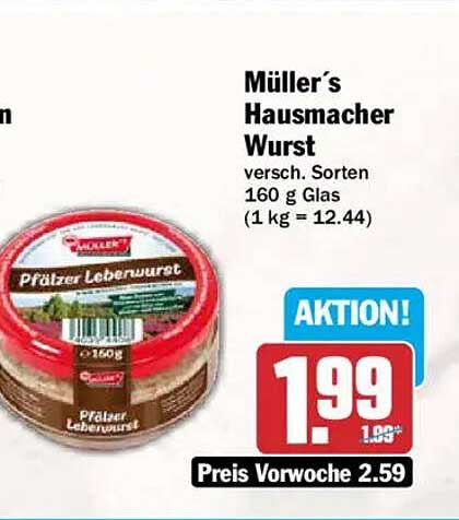 Müller´s Hausmacher Wurst versch. Sorten 160 g Glas (1 kg = 12.44)