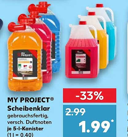 MY PROJECT® Scheibenklar gebrauchsfertig, versch. Duftnoten je 5-l-Kanister (1 l = 0.40)
