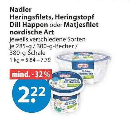 Nadler Heringsfilets, Heringsstopf Dill Happen oder Matjesfilet nordische Art
