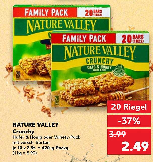 NATURE VALLEY Crunchy Hafer & Honig oder Variety-Pack mit versch. Sorten je 10 x 2 St. = 420-g-Pack. (1 kg = 5.93)