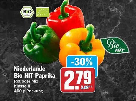 Niederlande Bio HIT Paprika Rot oder Mix Klasse II 400 g Packung