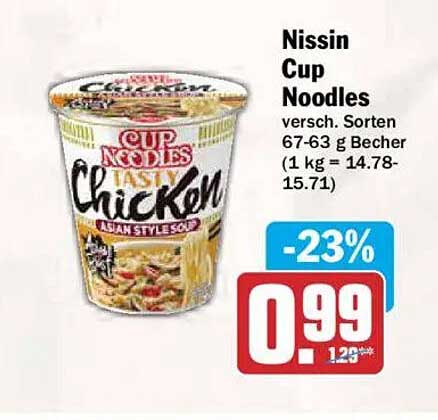 Nissin Cup Noodles versch. Sorten 67-63 g Becher