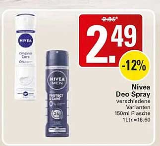 Nivea Deo Spray verschiedene Varianten 150ml Flasche 1Ltr.=16.60