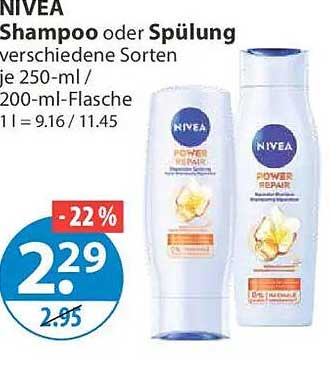NIVEA Shampoo oder Spülung verschiedene Sorten je 250-ml / 200-ml-Flasche 1 l = 9.16 / 11.45