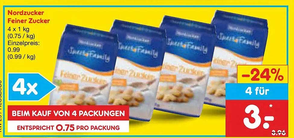 Nordzucker Feiner Zucker 4 x 1 kg