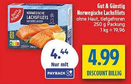 Norwegische Lachsfilets ohne Haut, tiefgefroren 250 g Packung 1 kg = 19,96