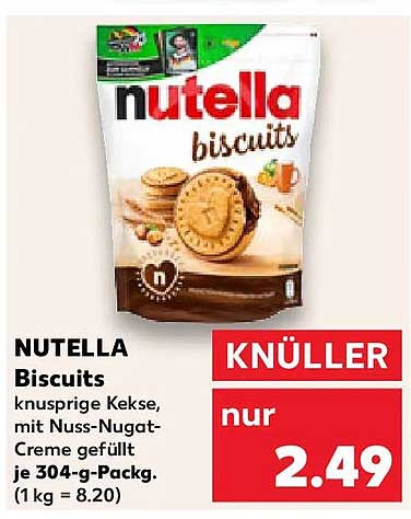NUTELLA Biscuits knusprige Kekse, mit Nuss-Nugat-Creme gefüllt je 304-g-Packg. (1 kg = 8.20)