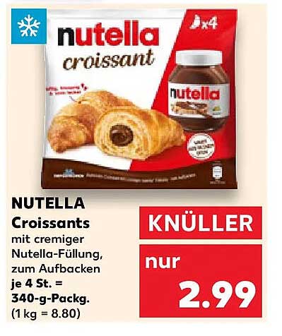NUTELLA Croissants mit cremiger Nutella-Füllung, zum Aufbacken je 4 St. = 340-g-Packg. (1 kg = 8.80)