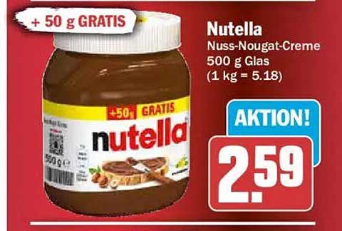 Nutella Nuss-Nougat-Creme 500 g Glas (1 kg = 5.18)