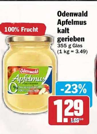 Odenwald Apfelmus kalt gerieben 355 g Glas (1 kg = 3.49)