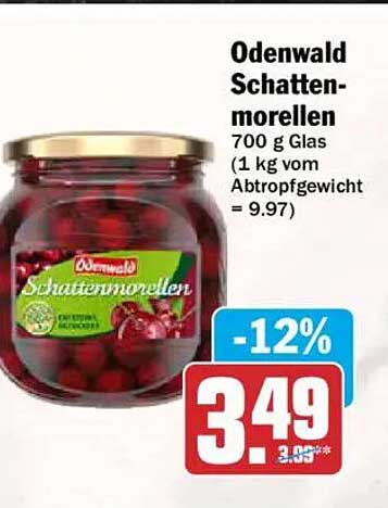 Odenwald Schattenmorellen 700 g Glas (1 kg vom Abtropfgewicht = 9.97)