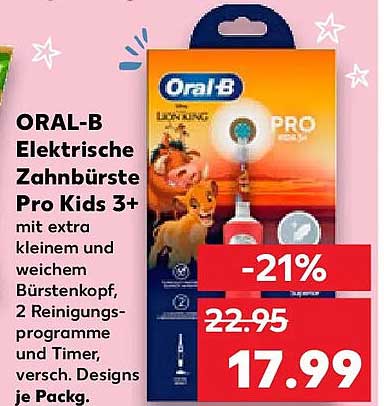 ORAL-B Elektrische Zahnbürste Pro Kids 3+ mit extra kleinem und weichem Bürstenkopf, 2 Reinigungsprogramme und Timer, versch. Designs je Packg.