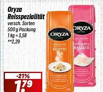 Oryza Reisspezialität versch. Sorten 500 g Packung 1 kg = 3,58