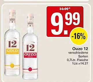 Ouzo 12 verschiedene Sorten 0,7ltr. Flasche 1Ltr.=14,27