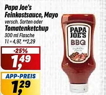 Papa Joe’s Feinkostsauce, Mayo versch. Sorten oder Tomatenketchup 300 ml Flasche