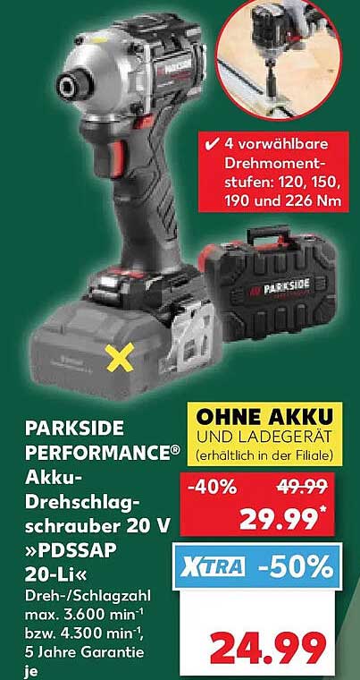 PARKSIDE PERFORMANCE® Akku-Drehschlagschrauber 20 V »PDSSAP 20-Li«