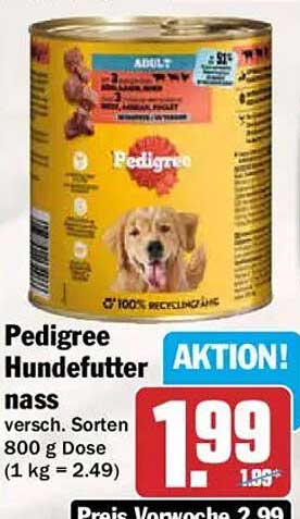 Pedigree Hundefutter nass versch. Sorten 800 g Dose (1 kg = 2.49)