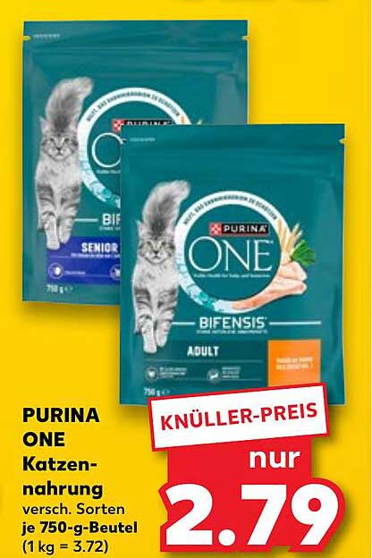 PURINA ONE Katzennahrung versch. Sorten je 750-g-Beutel (1 kg = 3.72)
