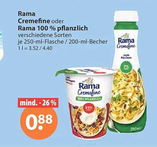 Rama Cremefine oder Rama 100 % pflanzlich verschiedene Sorten je 250-ml-Flasche / 200-ml-Becher