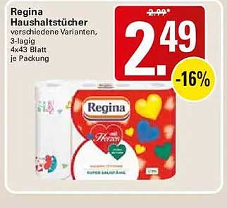 Regina Haushaltstücher verschiedene Varianten, 3-lagig 4x43 Blatt je Packung